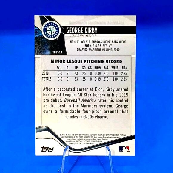 2021 Bowman Platinum Refractor- Top Prospects George Kirby #TOP-17 (RC) - Picture 5 of 5